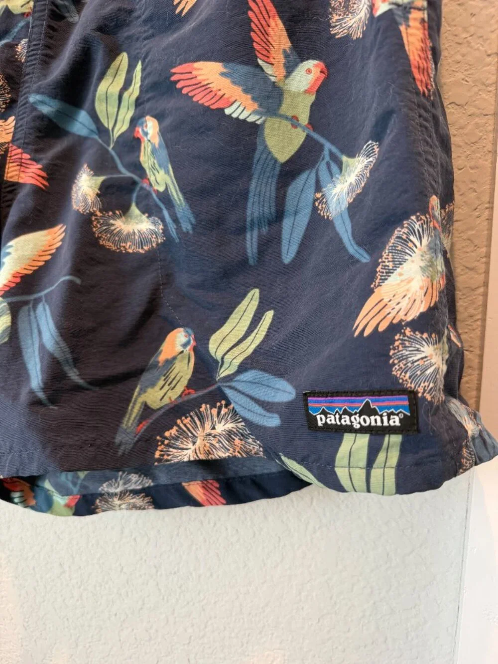 Men's Patagonia Navy Bird Print Bathing Suit Size Medium